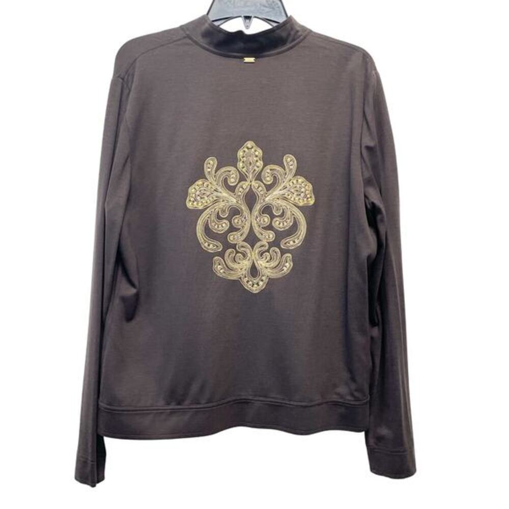 St. John Spa Women's Mahogany Embroidered Full Zip Jacket Size L $595 Retail - Picture 2 of 11